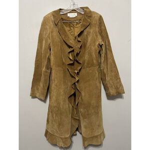 Vintage Margaret Godfrey Scully Camel Ruffle Western Suede Coat Women's Size 12P
